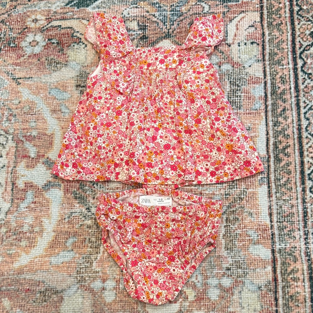 Zara Pink Floral Baby Top with Bloomers
